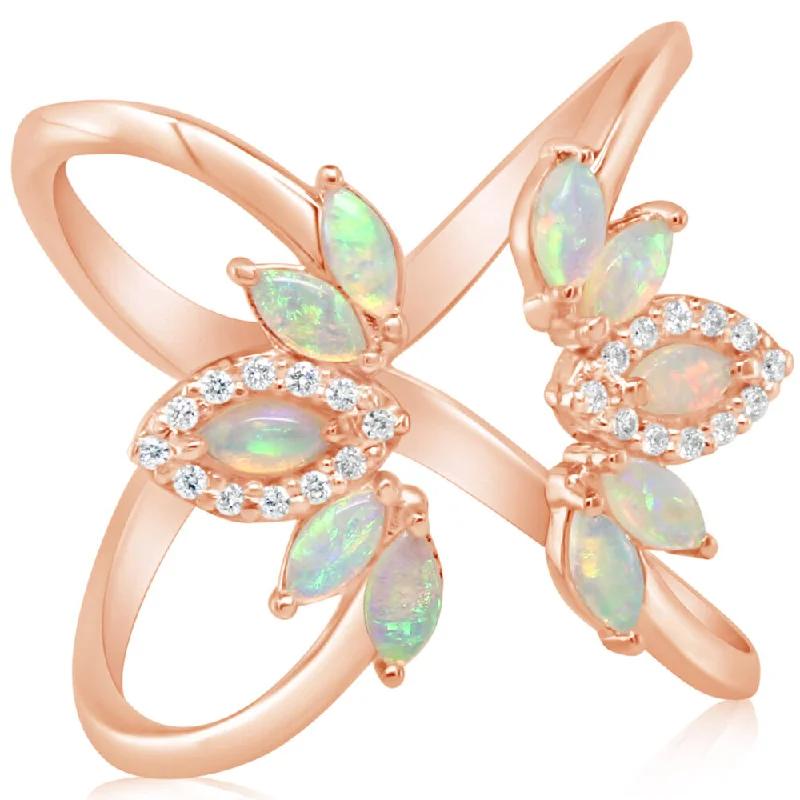 14K Rose Gold Australian Opal/Diamond Ring