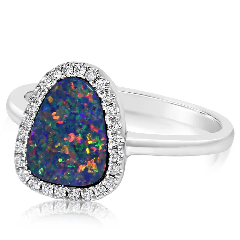 14K White Gold Australian Opal/Diamond Ring