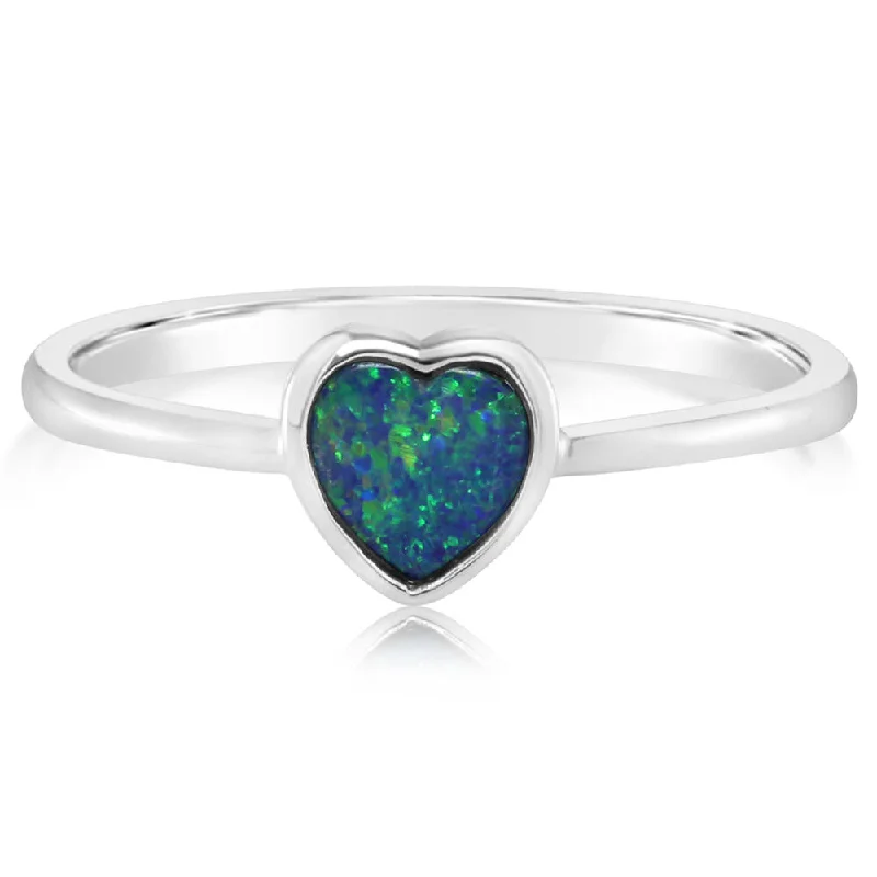 14K White Gold Australian Opal Doublet Ring