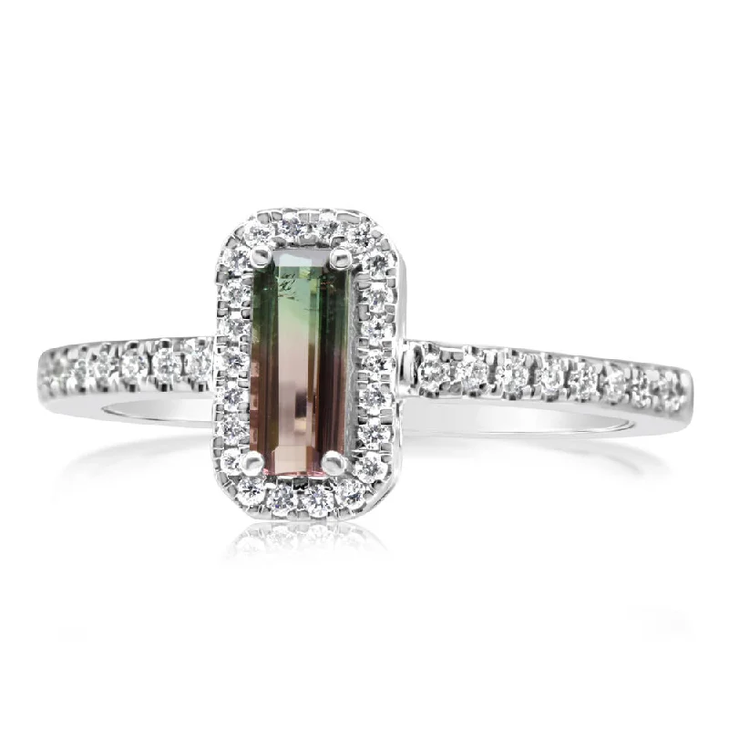 14K White Gold Bi-Color Tourmaline/Diamond Ring