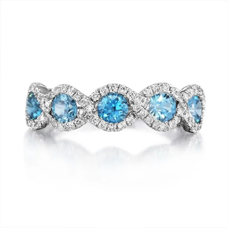 14K White Gold Blue Zircon/Diamond Ring