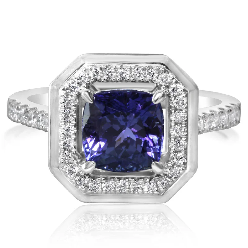 14K White Gold Peacock Tanzanite/Diamond Ring