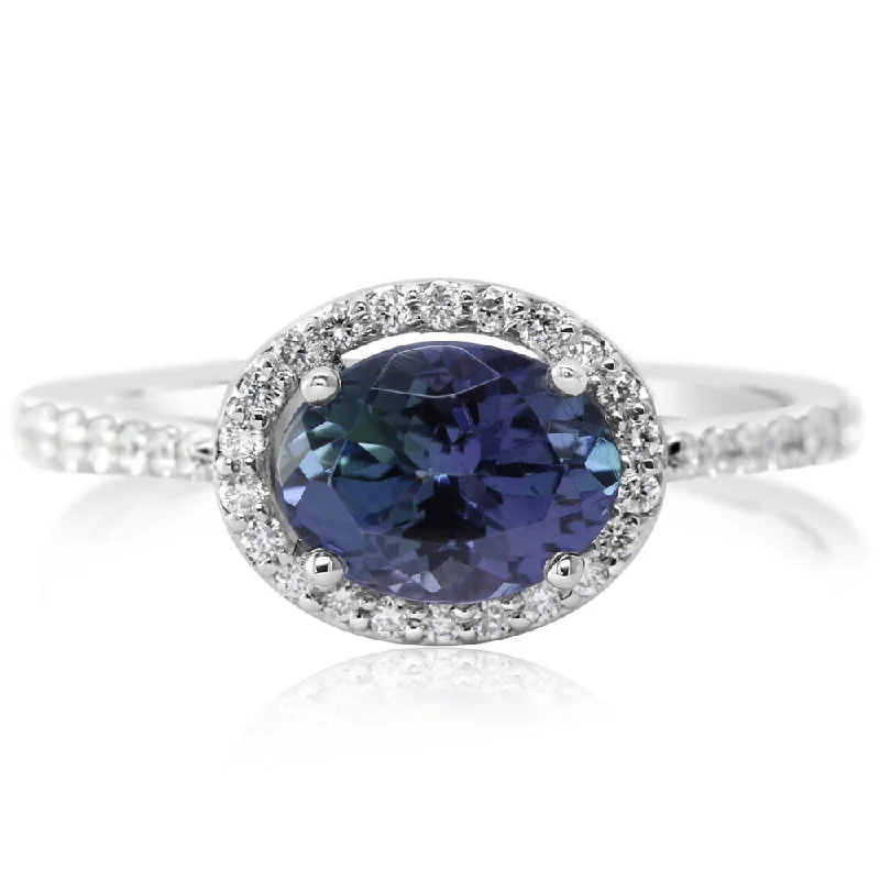 14K White Gold Peacock Tanzanite/Diamond Ring