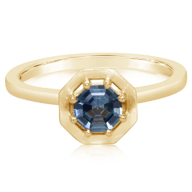 14K Yellow Gold 5mm Octagon Montana Sapphire Ring