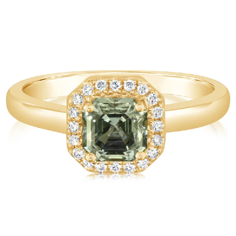 14K Yellow Gold Asscher Montana Sapphire/Diamond Ring