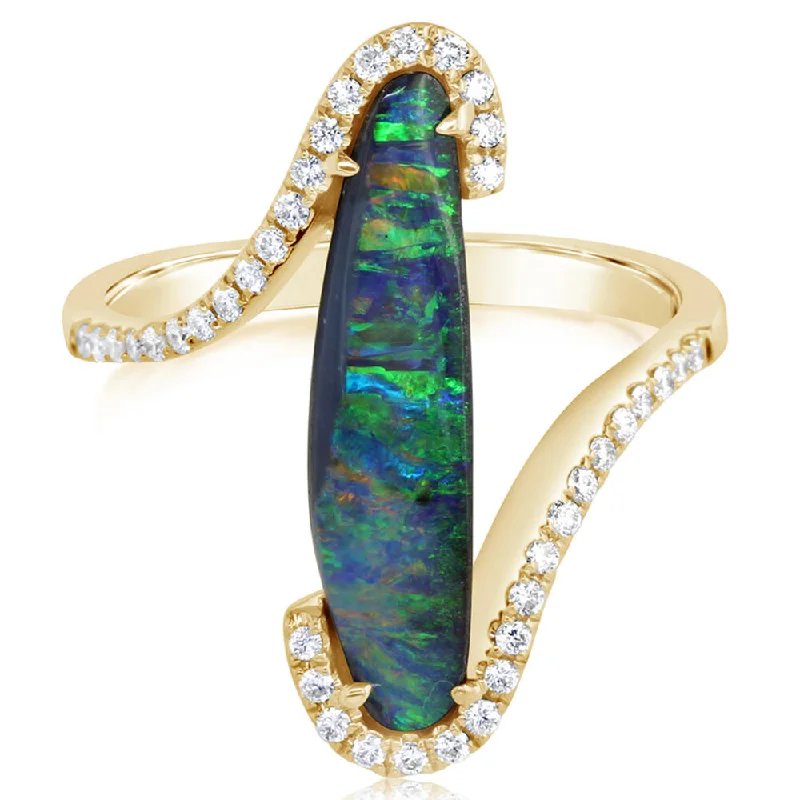 14K Yellow Gold Australian Boulder Opal/Diamond Ring