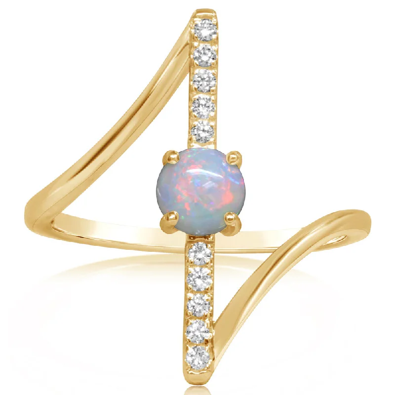 14K Yellow Gold Australian Opal/Diamond Ring