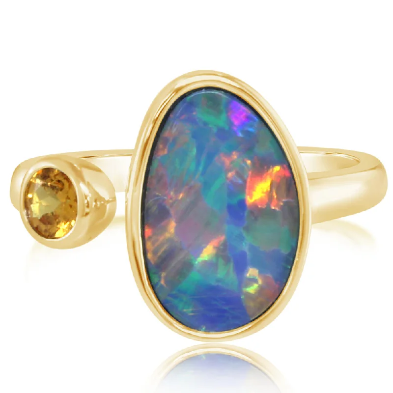 14K Yellow Gold Australian Opal Doublet/Mandarin Garnet