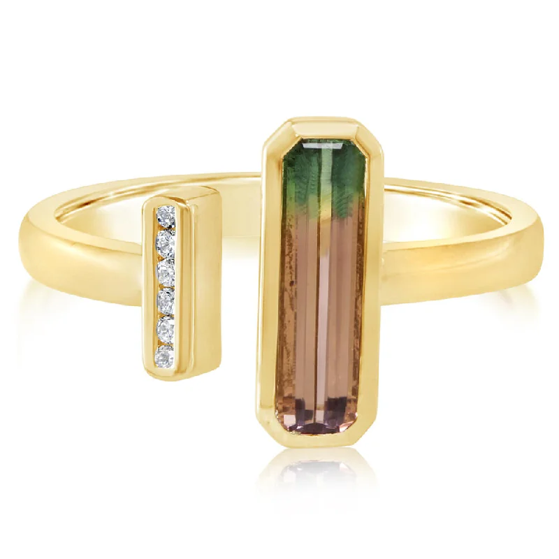 14K Yellow Gold Bi-Color Tourmaline/Diamond Ring