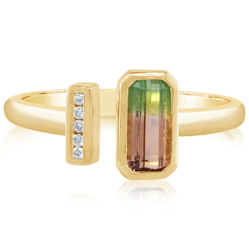 14K Yellow Gold Bi-Color Tourmaline/Diamond Ring