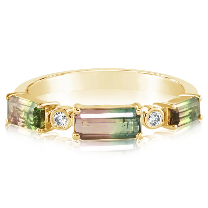 14K Yellow Gold Bi-Color Tourmaline/Diamond Ring