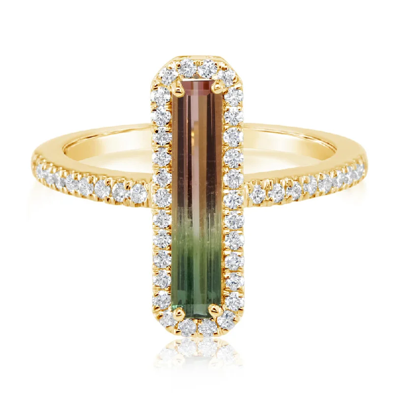 14K Yellow Gold Bi-Color Tourmaline/Diamond Ring