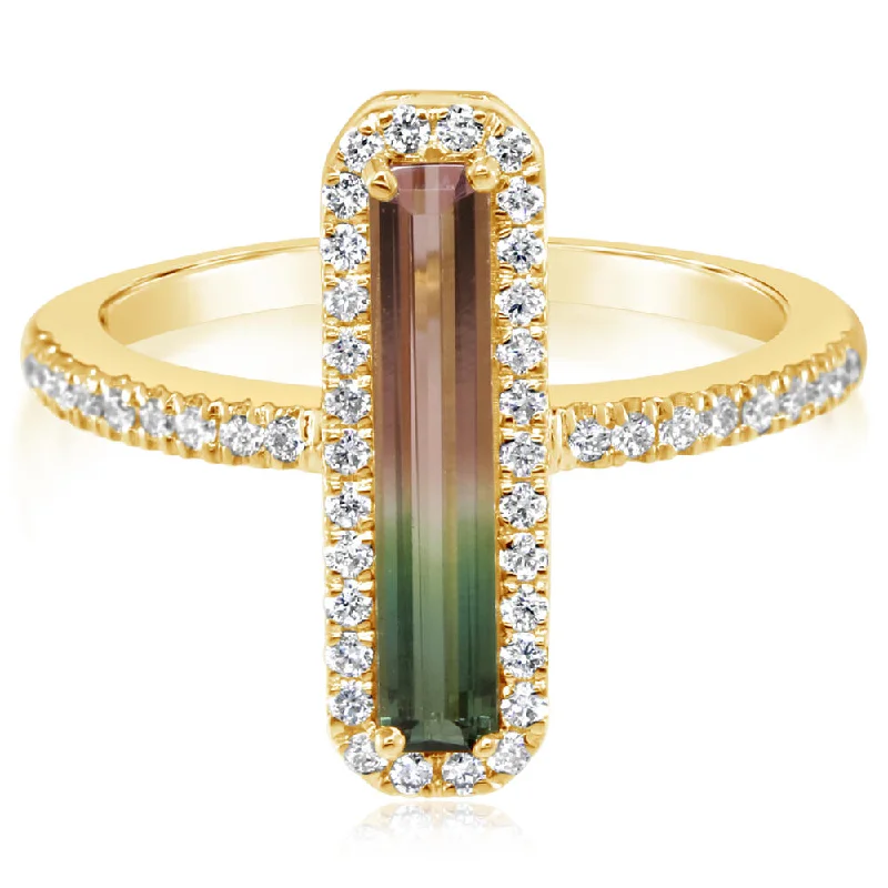 14K Yellow Gold Bi-Color Tourmaline/Diamond Ring