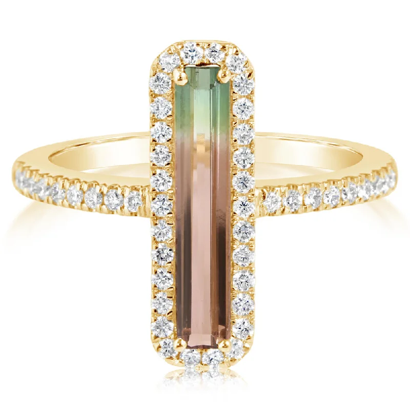 14K Yellow Gold Bi-Color Tourmaline/Diamond Ring