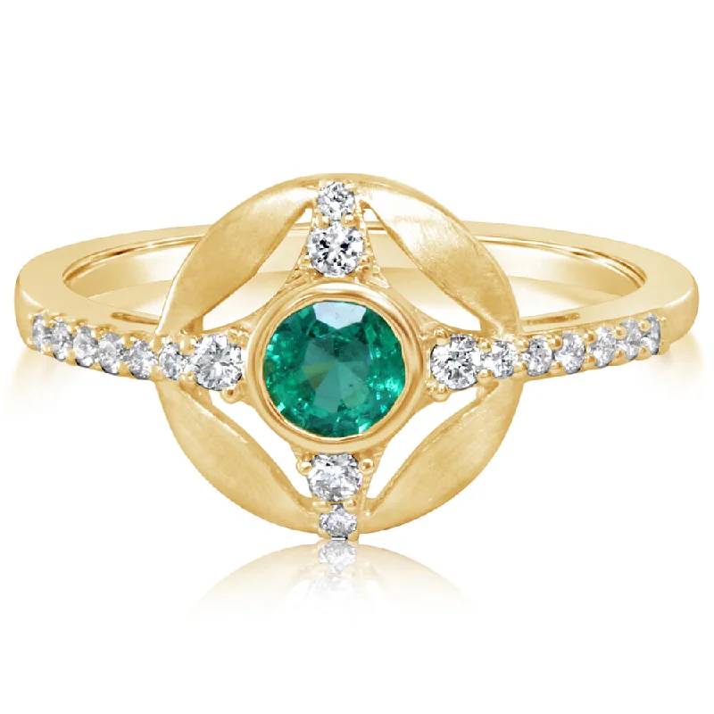 14K Yellow Gold Brazilian Emerald/Diamond Ring