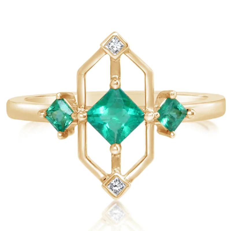 14K Yellow Gold Emerald/Diamond Ring