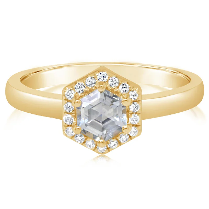 14K Yellow Gold Hexagon Montana Sapphire/Diamond Ring