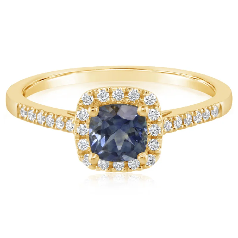 14K Yellow Gold Montana Sapphire/Diamond Ring