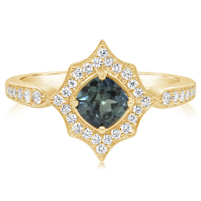 14K Yellow Gold Montana Sapphire/Diamond Ring