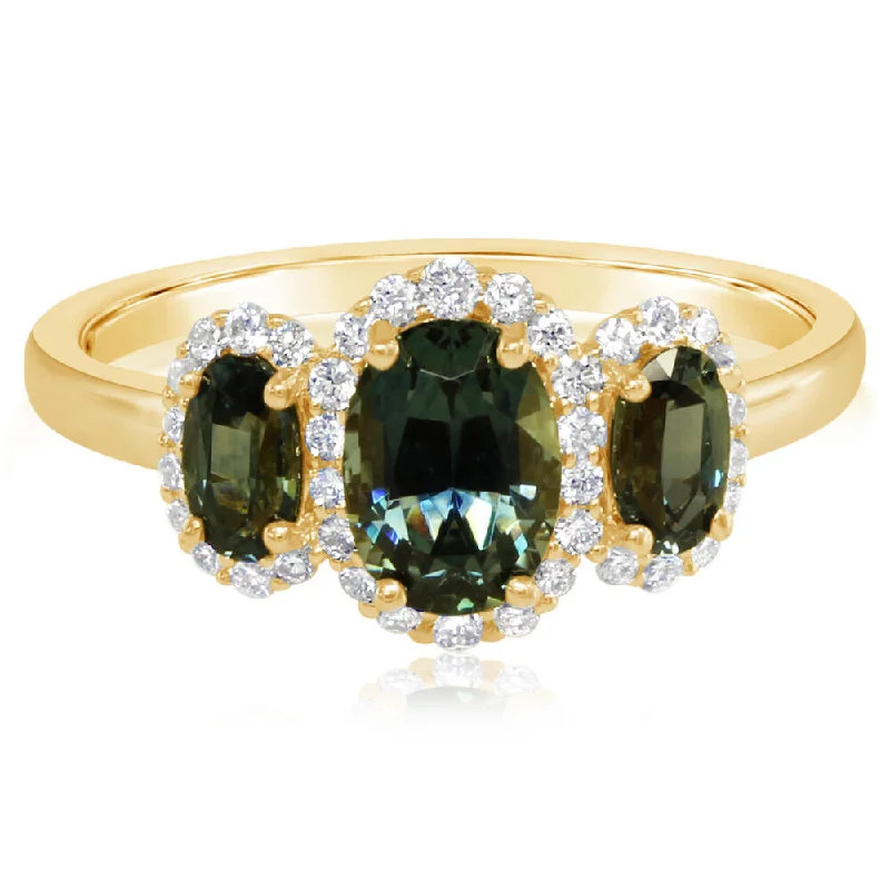 14K Yellow Gold Montana Sapphire/Diamond Ring