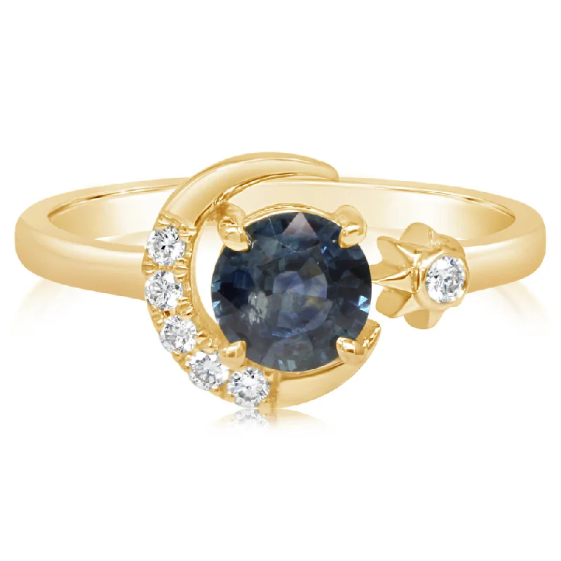 14K Yellow Gold Montana Sapphire/Diamond Ring