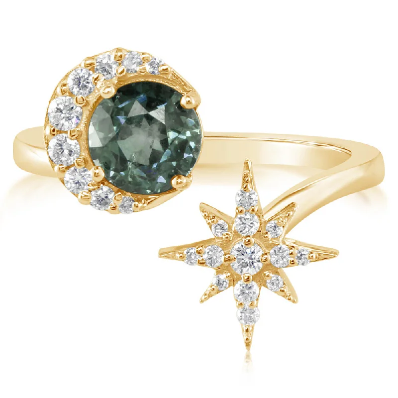 14K Yellow Gold Montana Sapphire/Diamond Star Ring