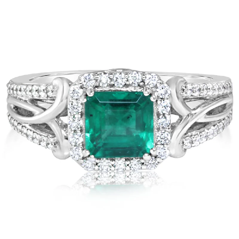 18K White Gold Brazilian Emerald/Diamond Ring