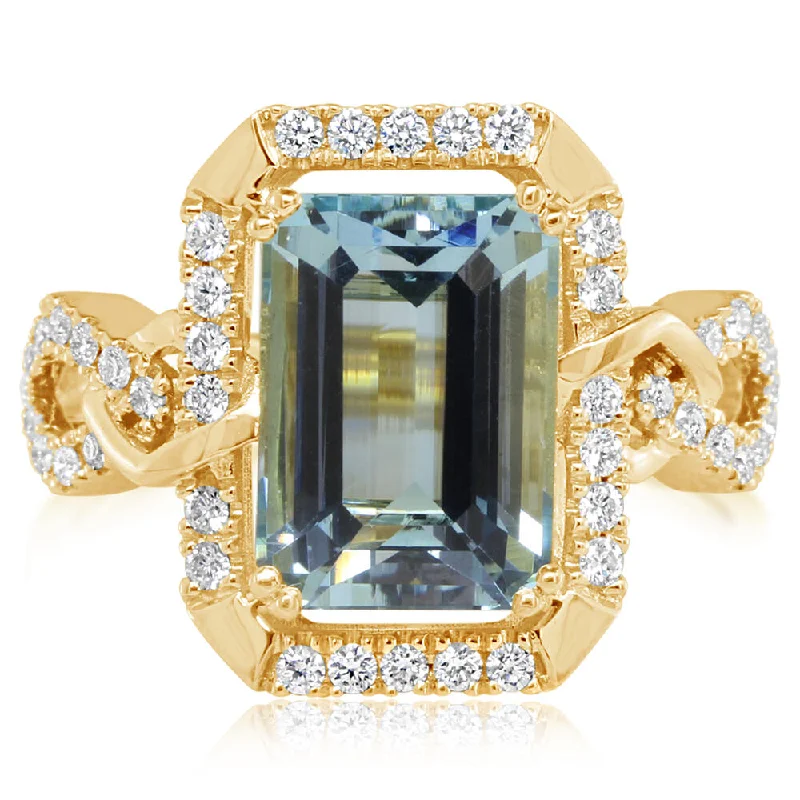 18K Yellow Gold Aquamarine/Diamond Ring