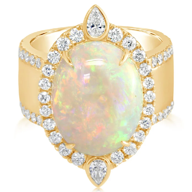 18K Yellow Gold Australian Opal/Diamond Ring