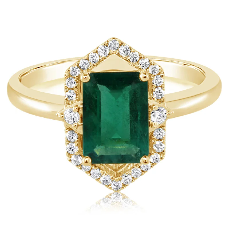 18K Yellow Gold Brazilian Emerald Diamond Ring