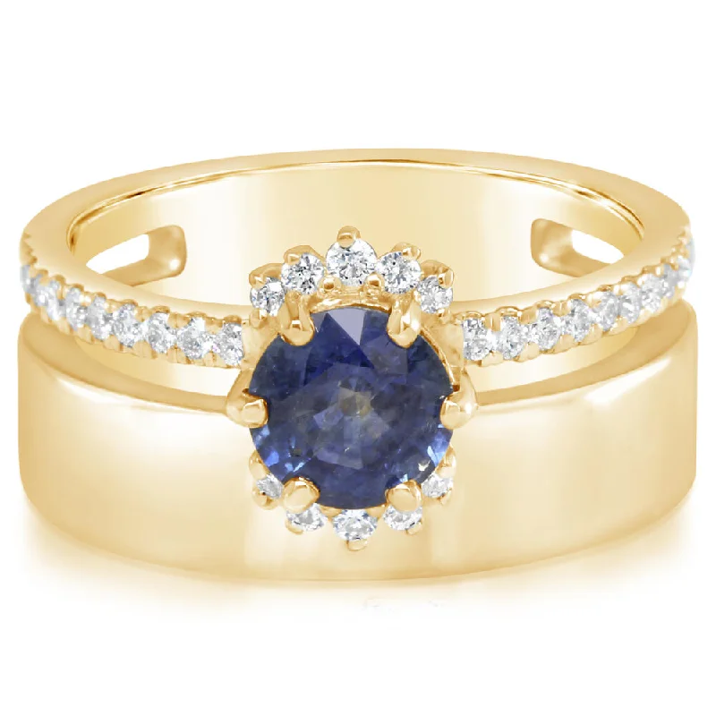 18K Yellow Gold Montana Sapphire/Diamond Cigar Band Ring