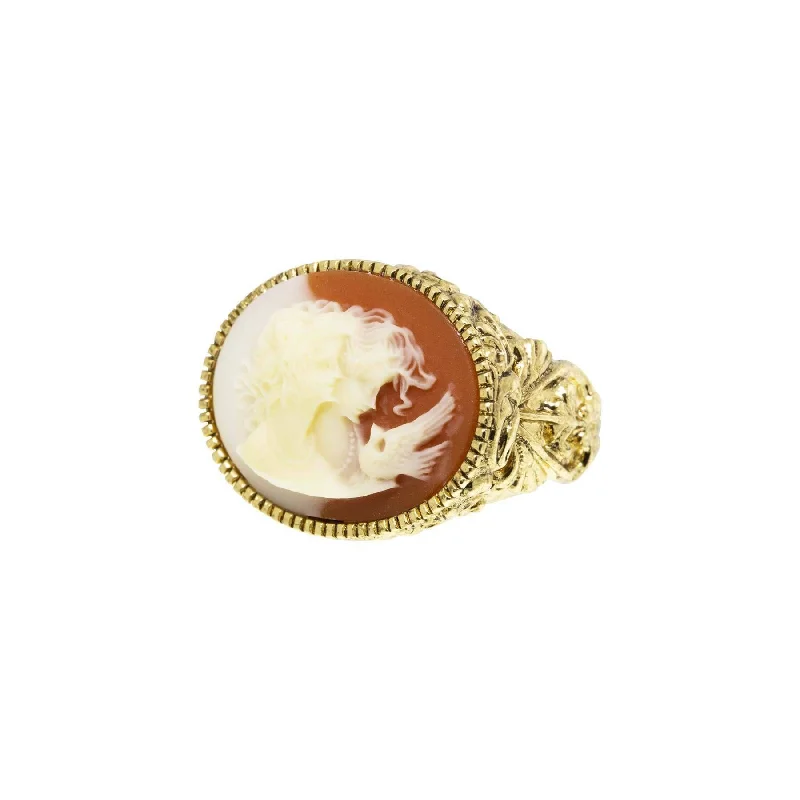 1928 Jewelry Twin Muse And Bird Cameo Ring