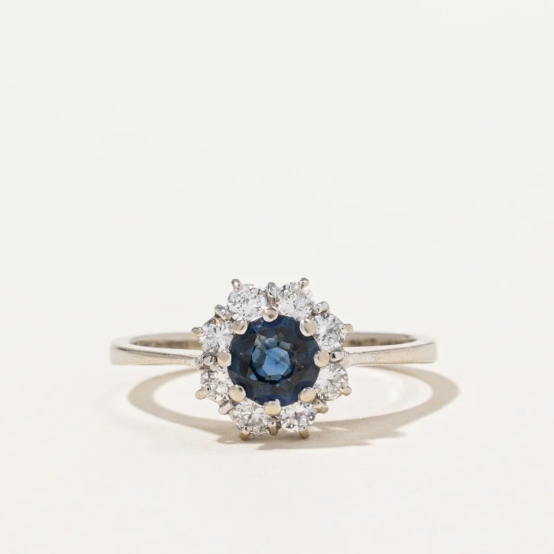 Diamond Halo & Sapphire Ring | 0.32ctw, 0.25ct | SZ 5 |