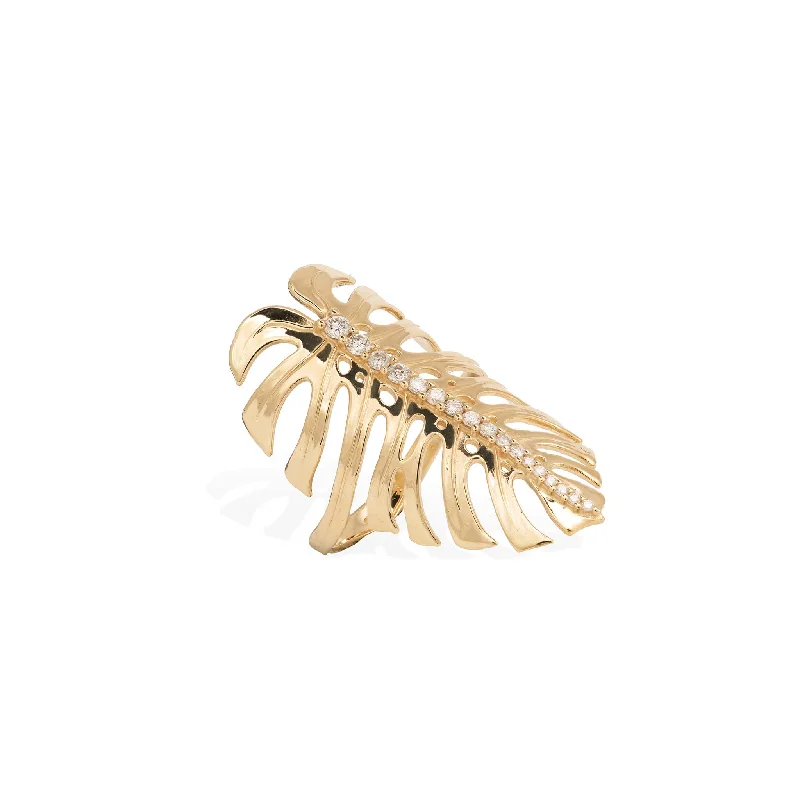 Monstera Ring in Gold with Diamonds - 32mm