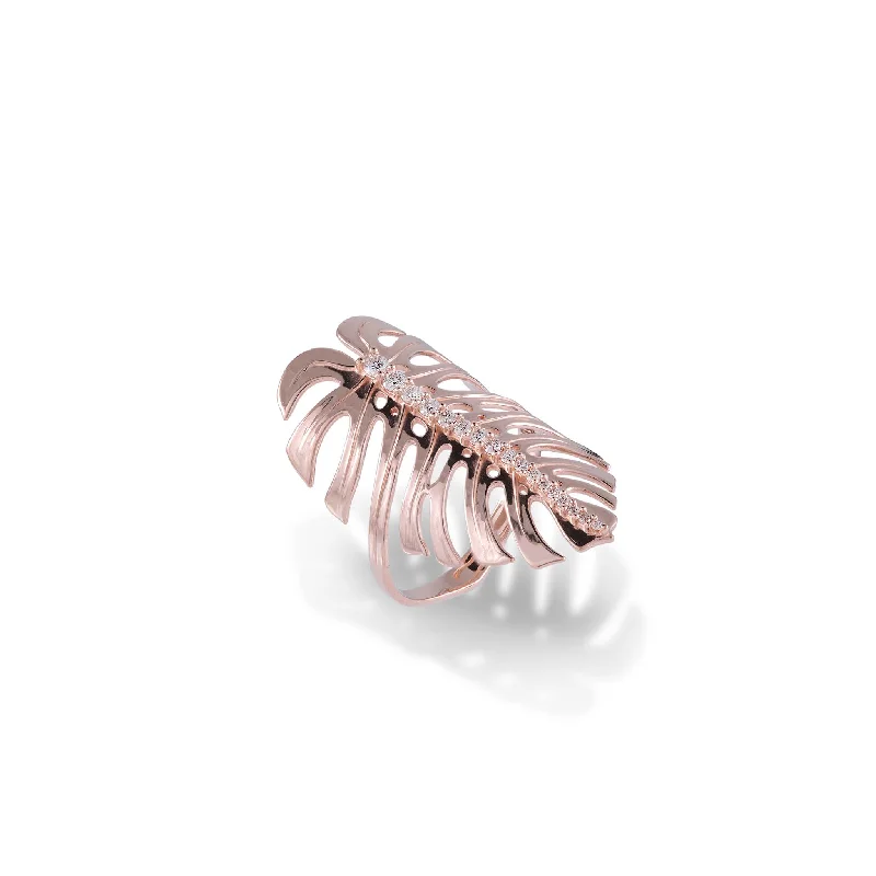 Monstera Ring in Rose Gold with Diamonds - 32mm