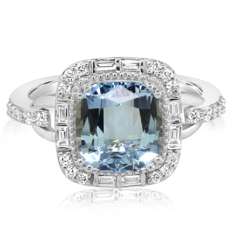 Platinum Aquamarine/Diamond Ring