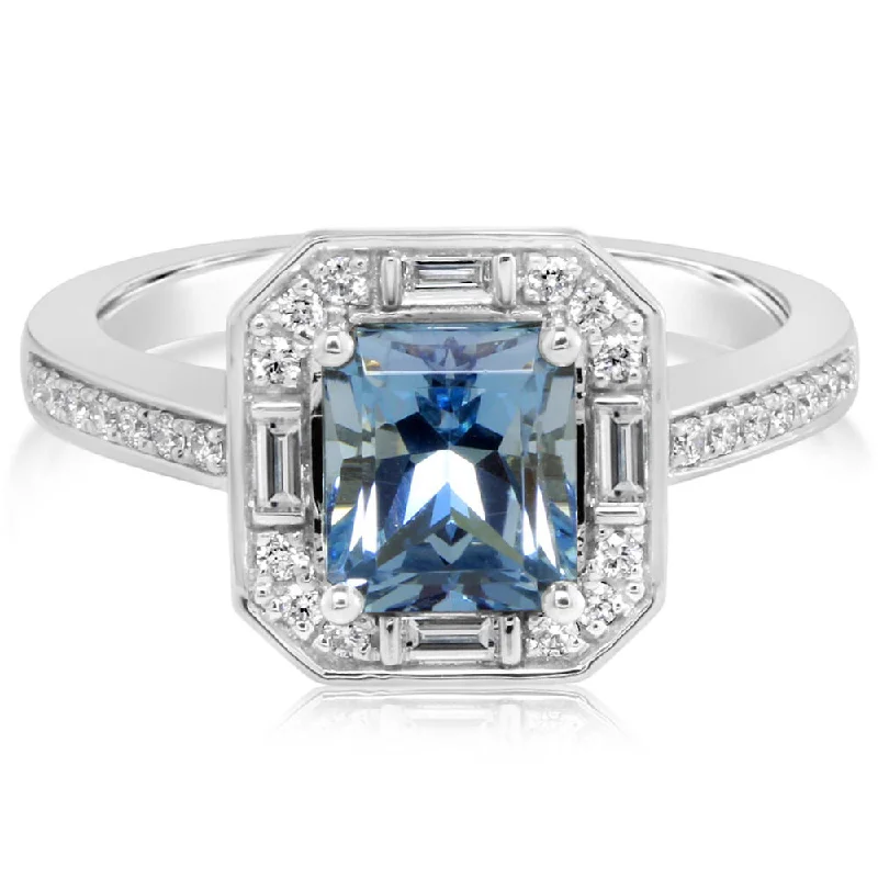 Platinum Aquamarine/Diamond Ring