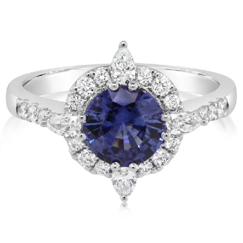 Platinum Ceylon Sapphire/Diamond Ring