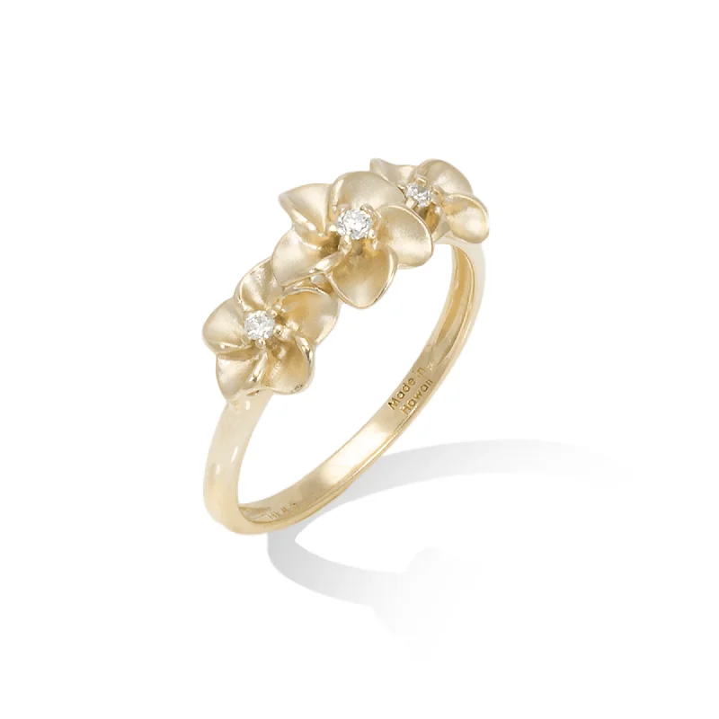 Plumeria Ring in Gold with Diamonds - 8mm