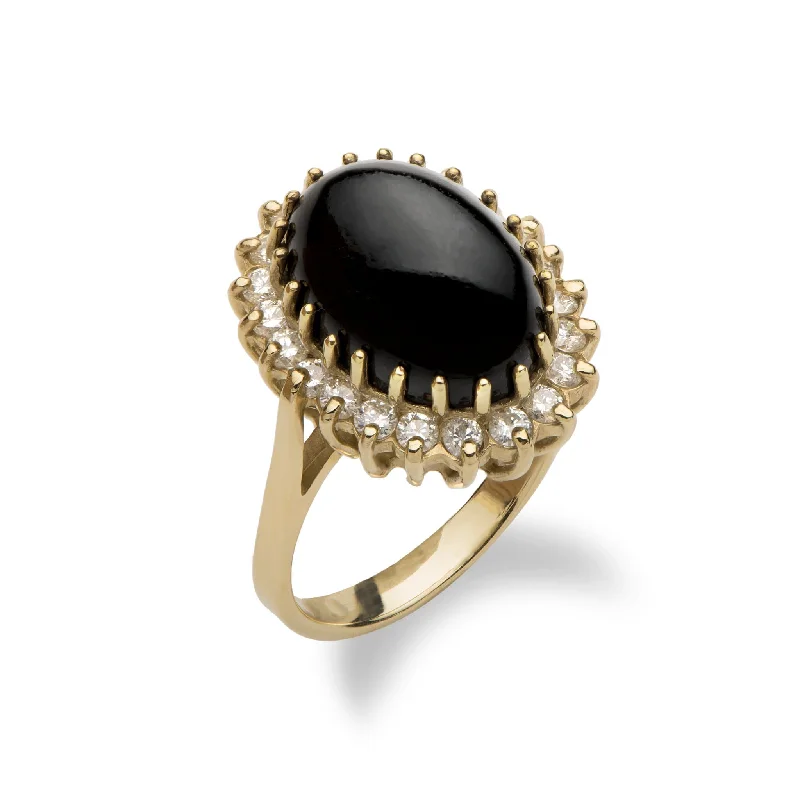 Princess Ka‘iulani Black Coral Ring in Gold with Diamonds - 14mm