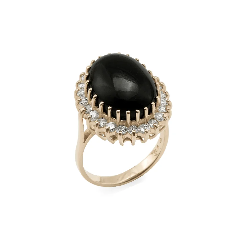 Princess Ka‘iulani Black Coral Ring in Gold with Diamonds - 16mm