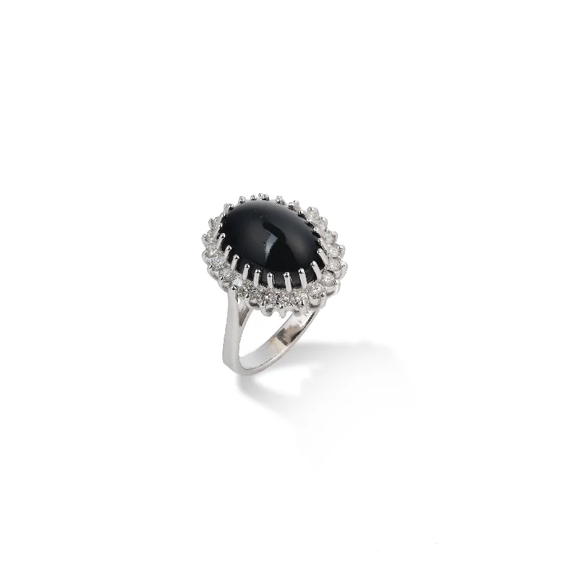 Princess Ka‘iulani Black Coral Ring in White Gold with Diamonds - 14mm