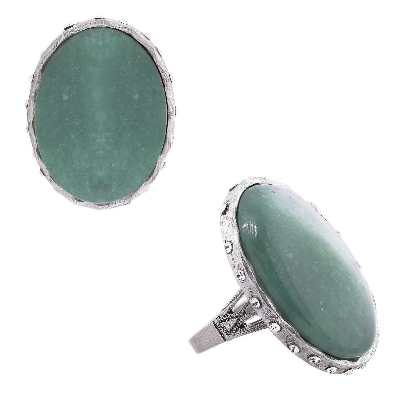 T.R.U. Green Aventurine Gemstone Austrian Crystal Oval Ring