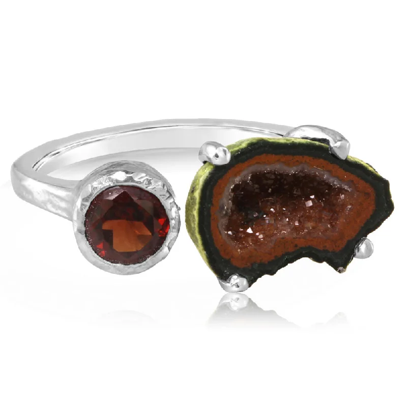 Sterling Silver Geode Agate/Fancy Brown Zircon Ring