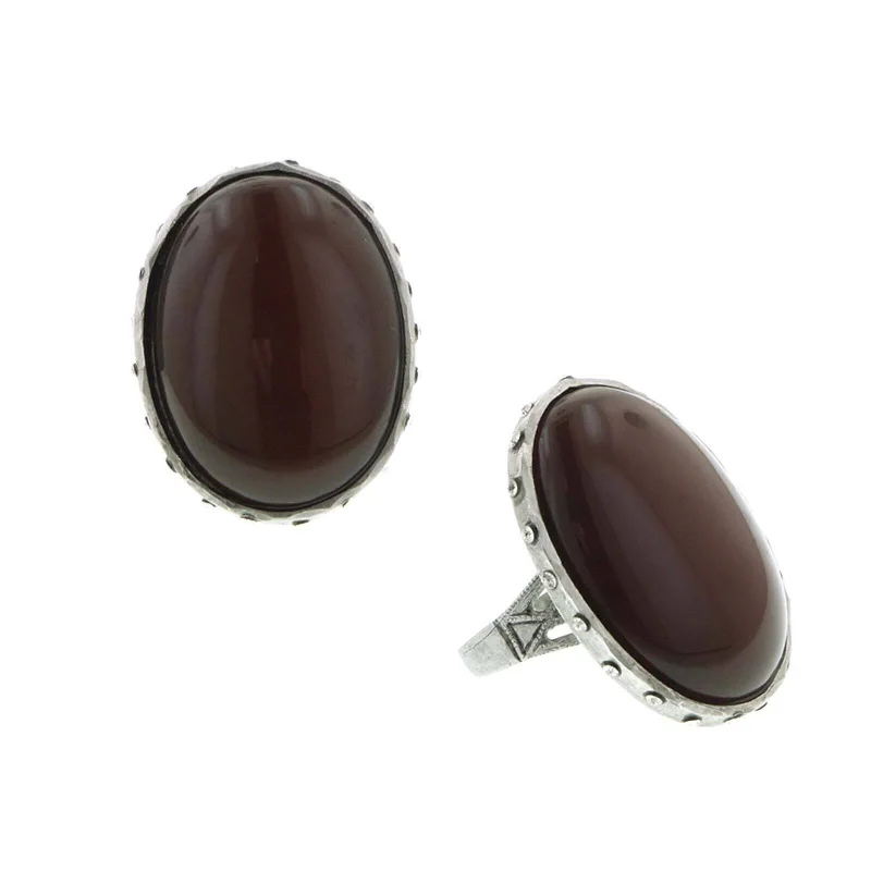 T.R.U. Carnelian Gemstone Austrian Crystal Oval Ring