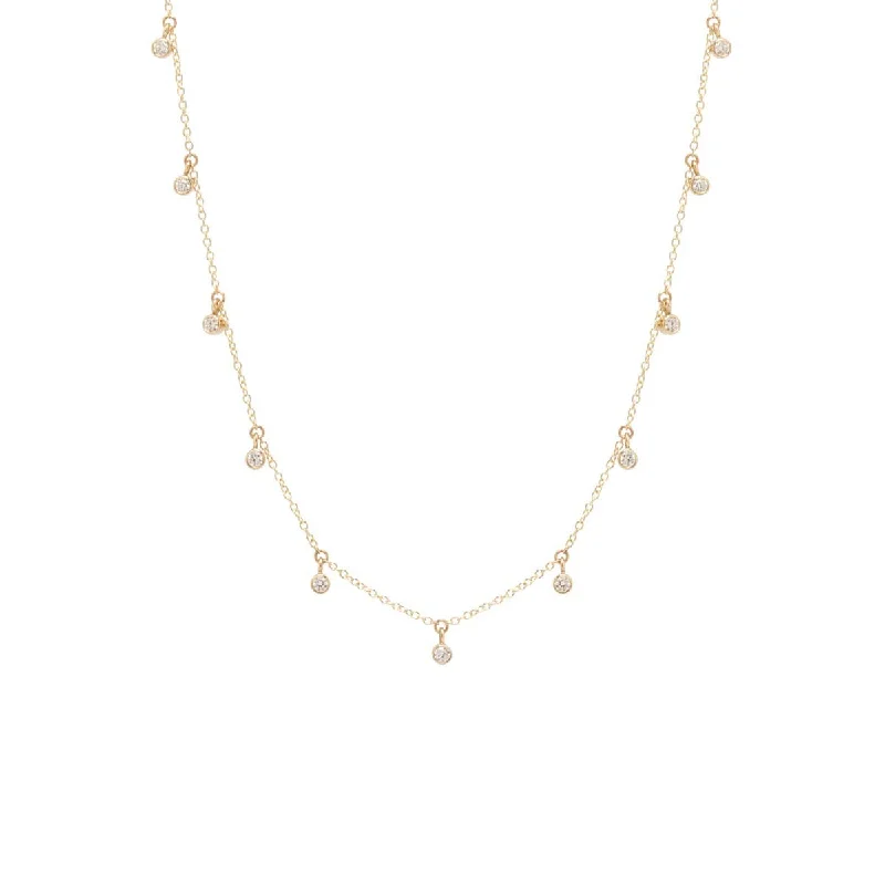 14k 11 Dangling Diamond Choker Necklace