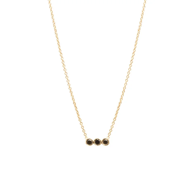 14k 3 Black Diamond Bezel Horizontal Bar Necklace