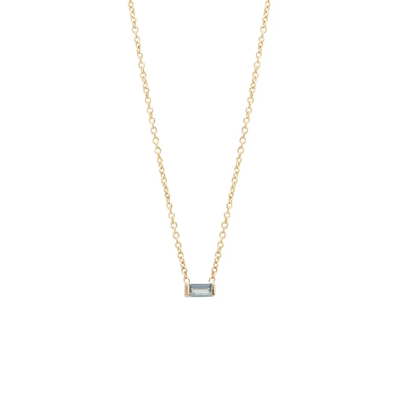 14k Aquamarine Baguette Necklace | March Birthstone