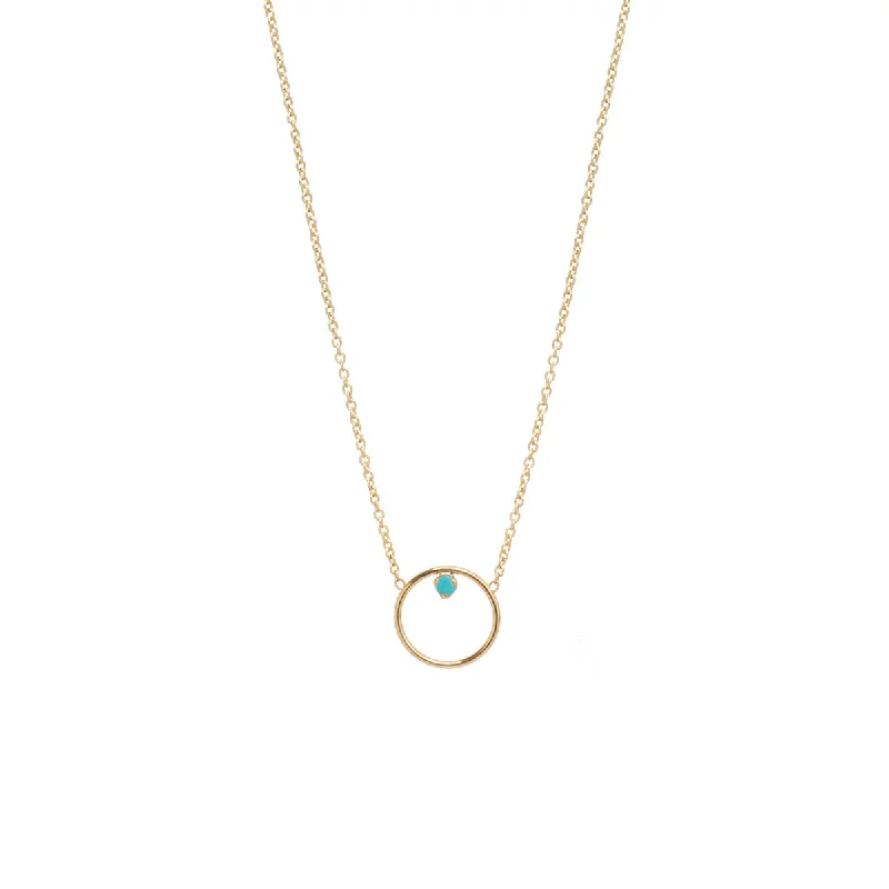 14k Circle Prong Turquoise Necklace