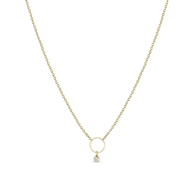 14k Circle Necklace with Dangling Diamond Bezel